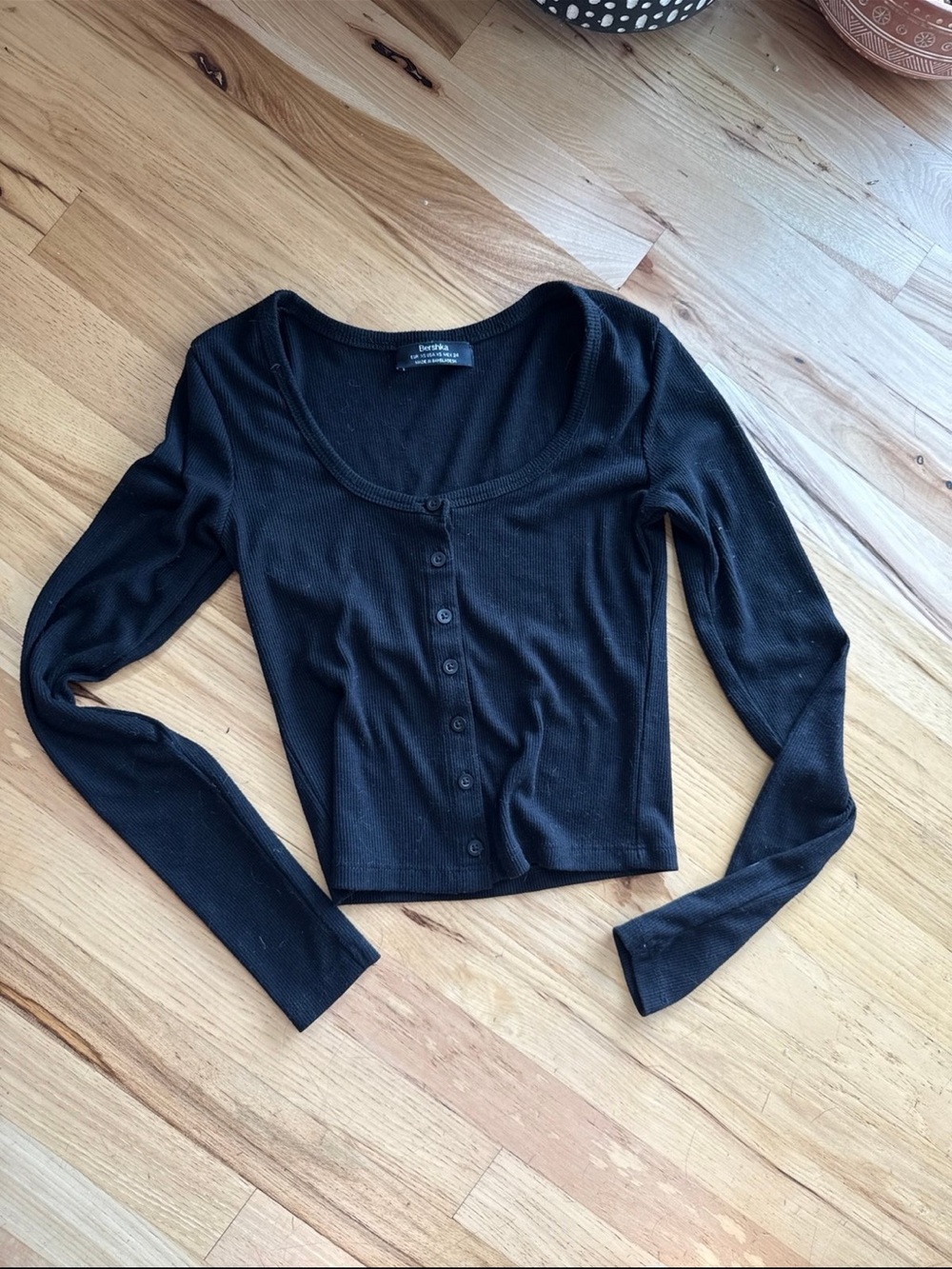 Bershika Ribbed Button-Front Long Sleeve Top